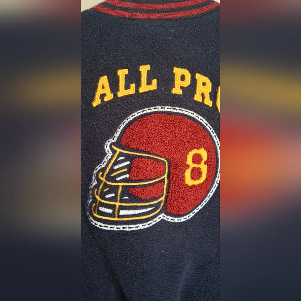 Vintage Kru Supplies Boy Navy Sweater with Red and Yellow Accents Sz 2 Football - Picture 5 of 11